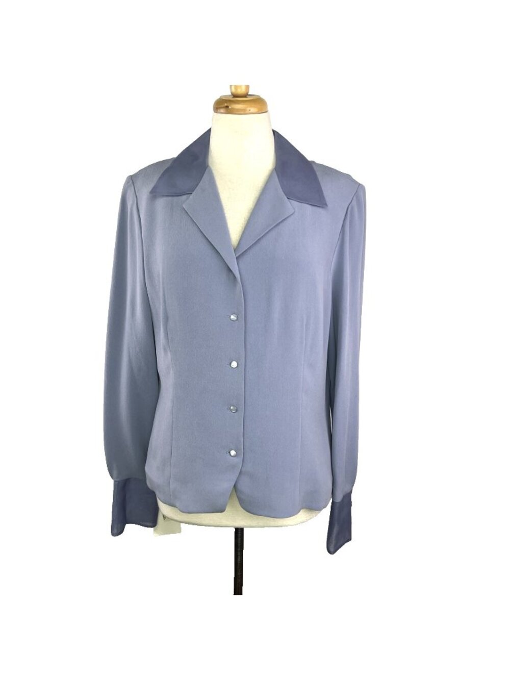 Dana Buchman Size 14 100% Silk Periwinkle Blue Button Front Dressy Blouse